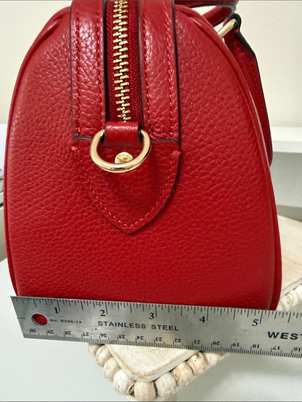 COACH Red Pebbled Leather Satchel with Gold Hardware - Picture 11 of 12